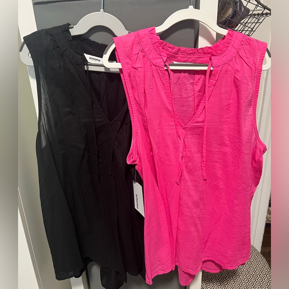 2 Sonoma Sleeveless Tops L Pink Black